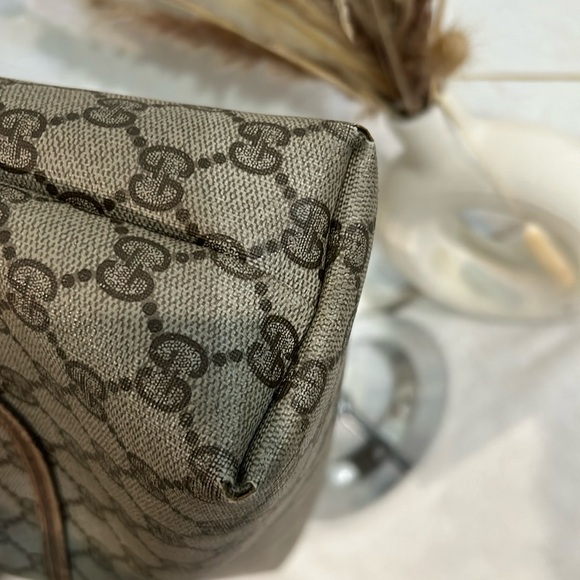 GUCCI GG Canvas Web Sherry Line  Bag PVC Beige Green Red Authentic - Picture 5 of 16